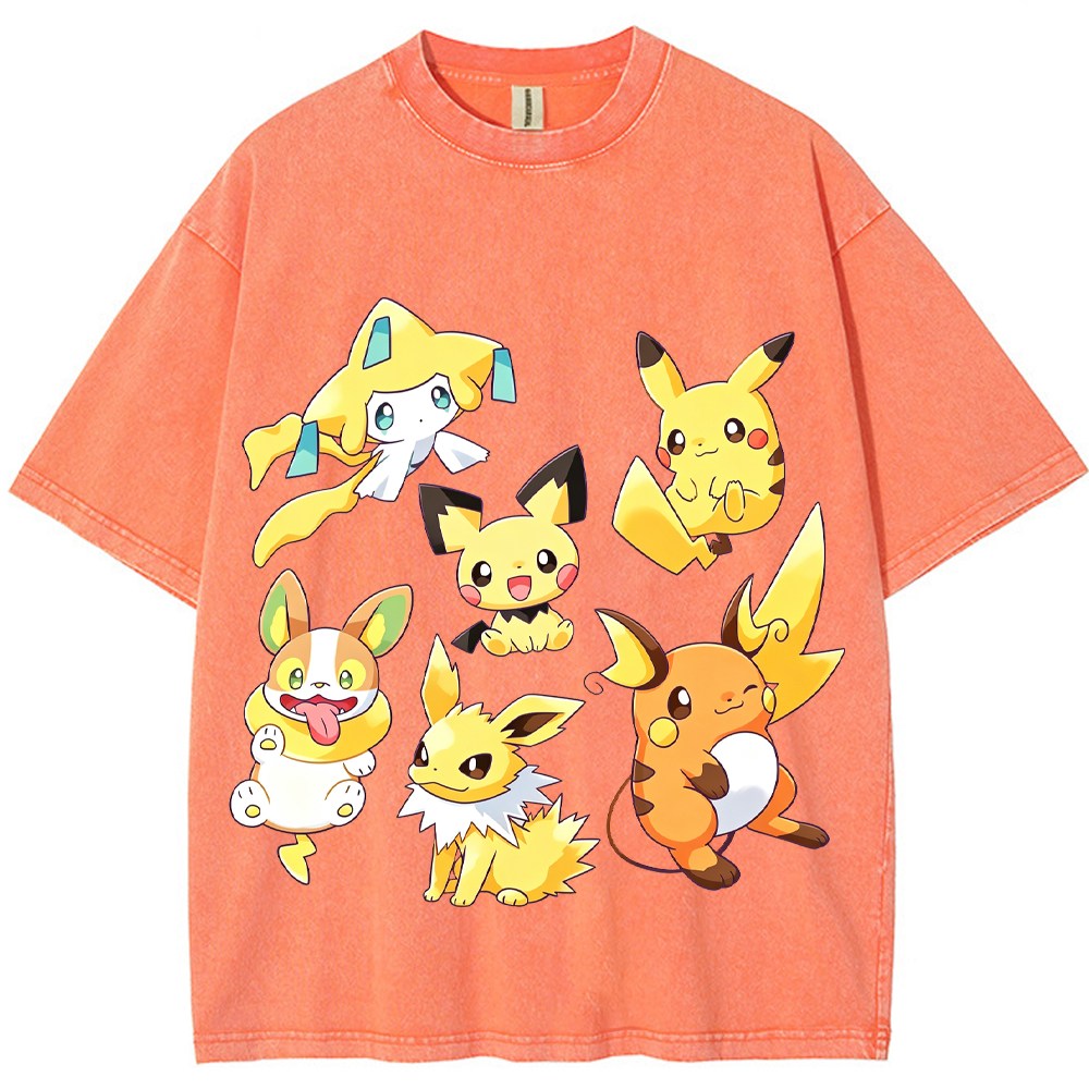 Yellow Tone Electric Pokemon Crew Cartoon Tee | Pokemon Anime