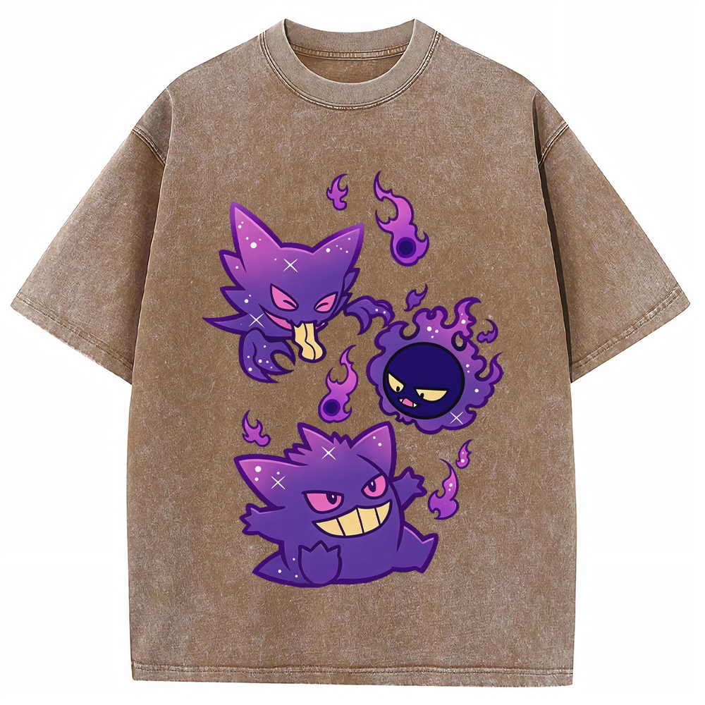 Purple Gastly Haunter Gengar Ghost Flame Cartoon Tee | Pokemon Anime