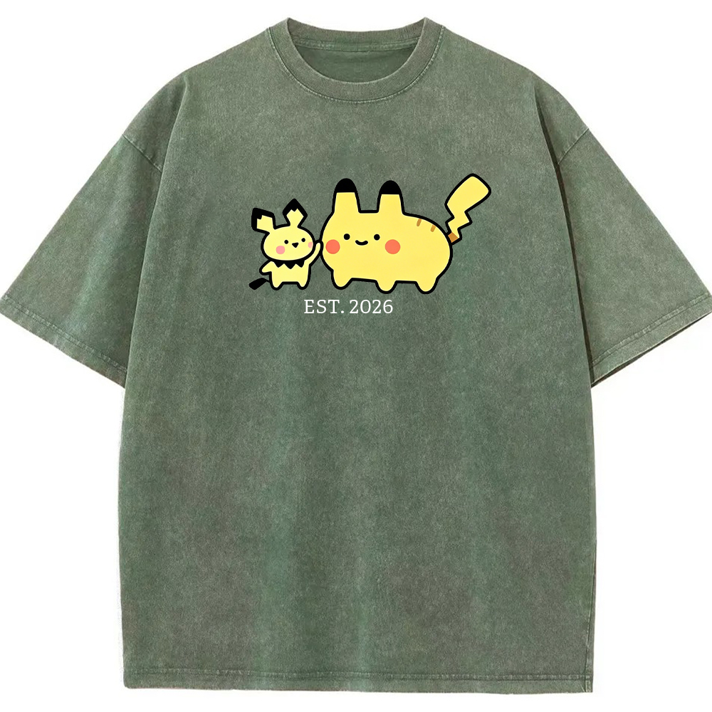 Cute Parent & Kid Pikachu Vintage Washed T-Shirt