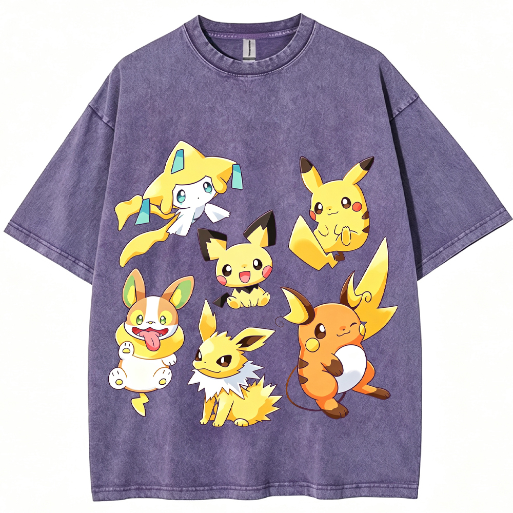 Yellow Tone Electric Pokemon Crew Cartoon Tee | Pokemon Anime