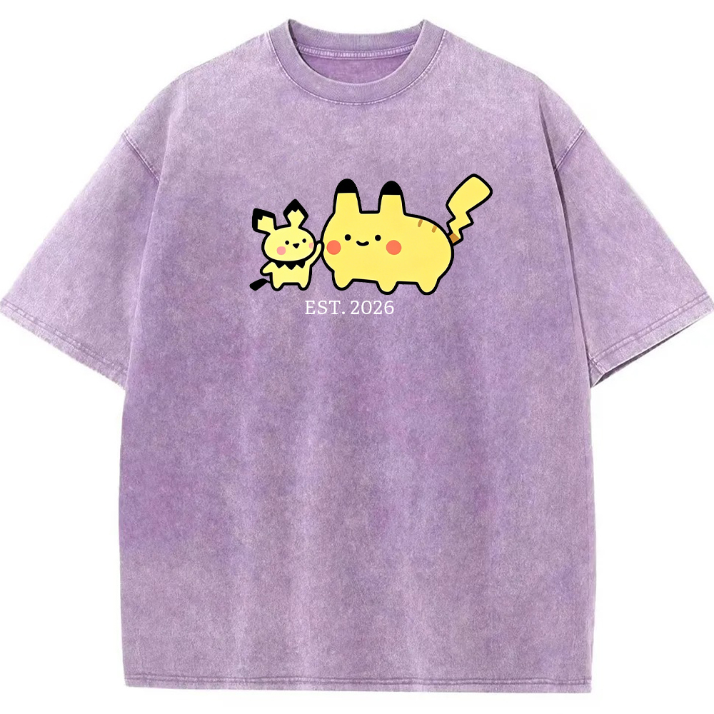 Cute Parent & Kid Pikachu Vintage Washed T-Shirt