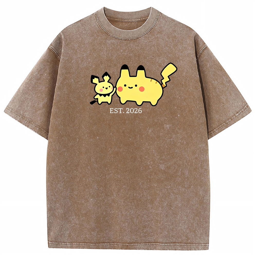 Cute Parent & Kid Pikachu Vintage Washed T-Shirt