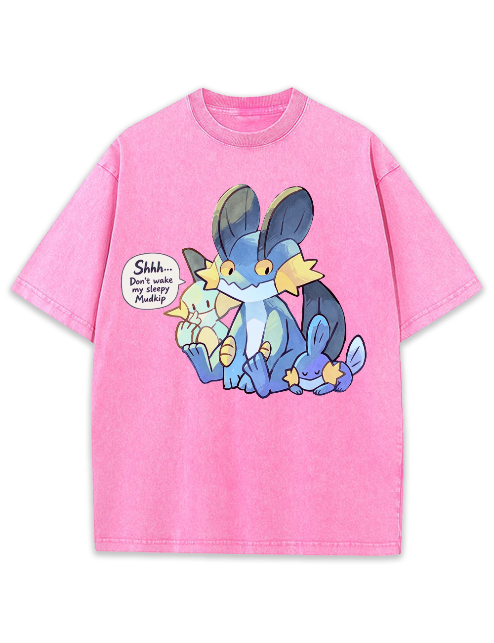Parent & Kid Mudkip Evolution Family Sleepy Cuddle Vintage Washed T-Shirt