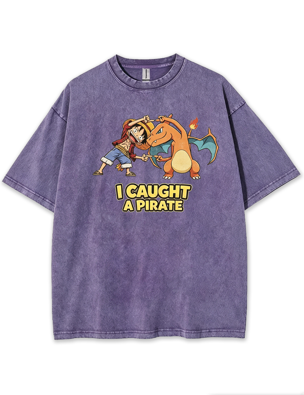 Luffy Crossover Charizard Cartoon Tee | Pokemon Anime