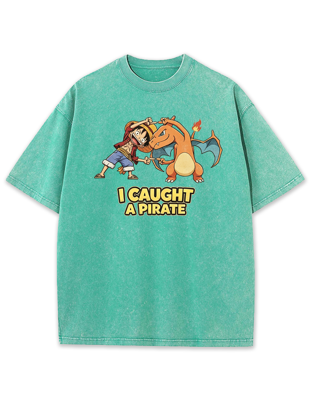 Luffy Crossover Charizard Cartoon Tee | Pokemon Anime
