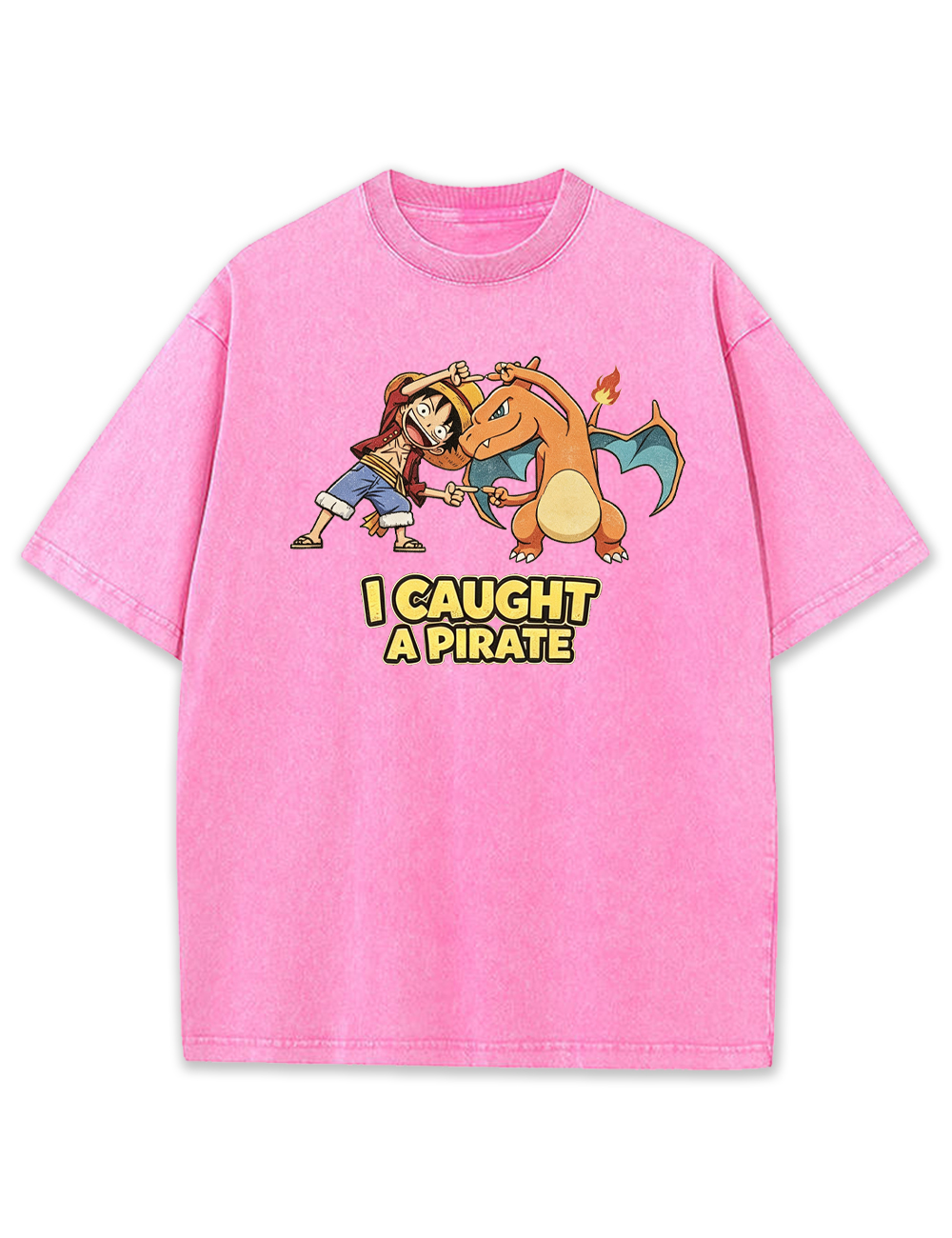 Luffy Crossover Charizard Cartoon Tee | Pokemon Anime