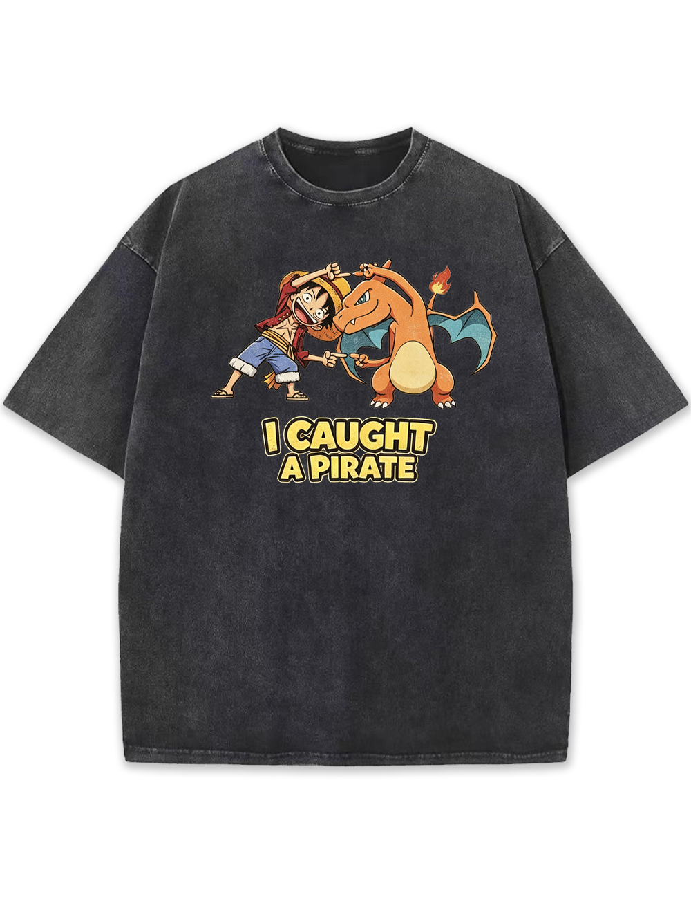 Luffy Crossover Charizard Cartoon Tee | Pokemon Anime