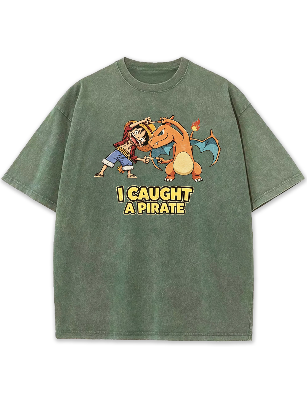 Luffy Crossover Charizard Cartoon Tee | Pokemon Anime