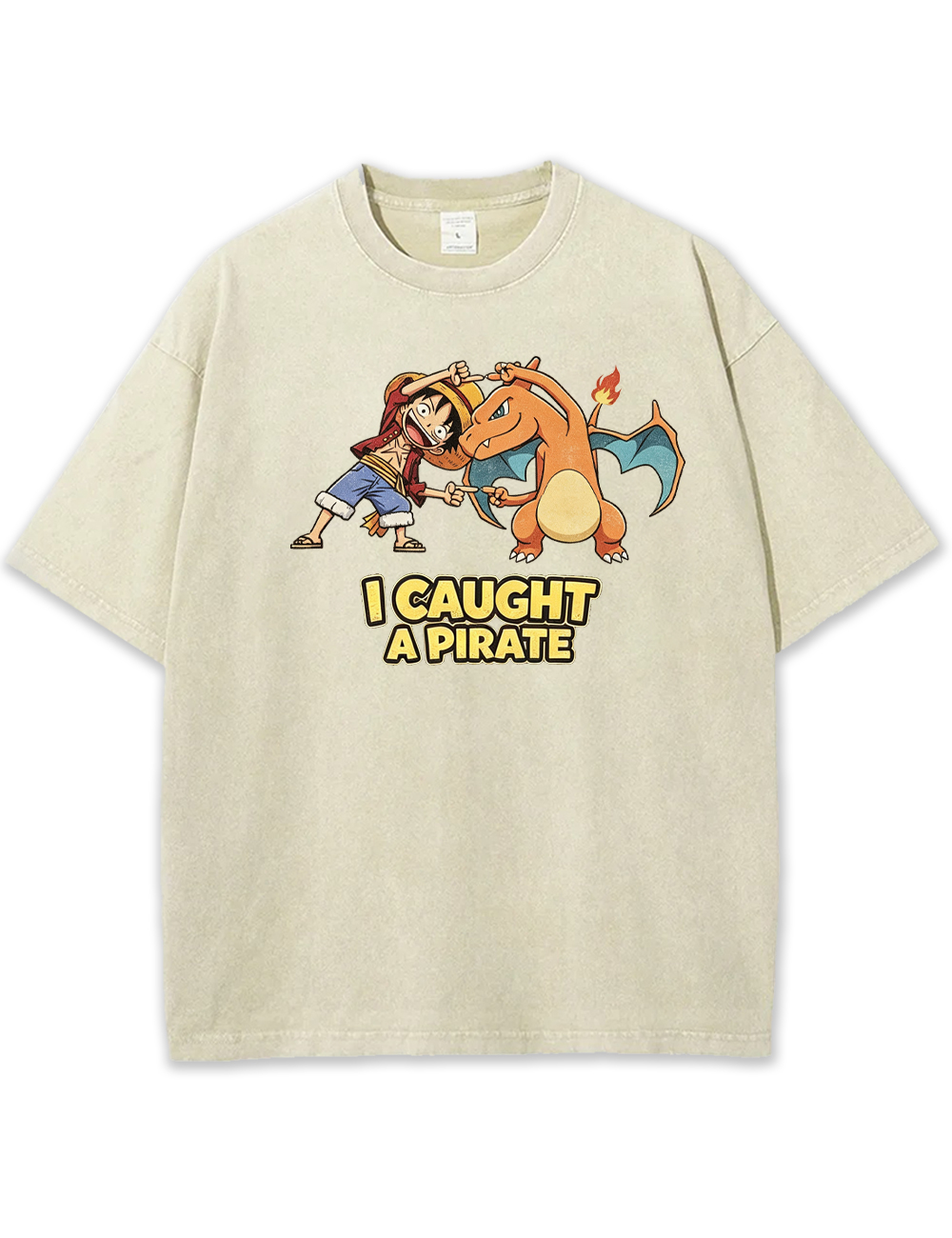 Luffy Crossover Charizard Cartoon Tee | Pokemon Anime