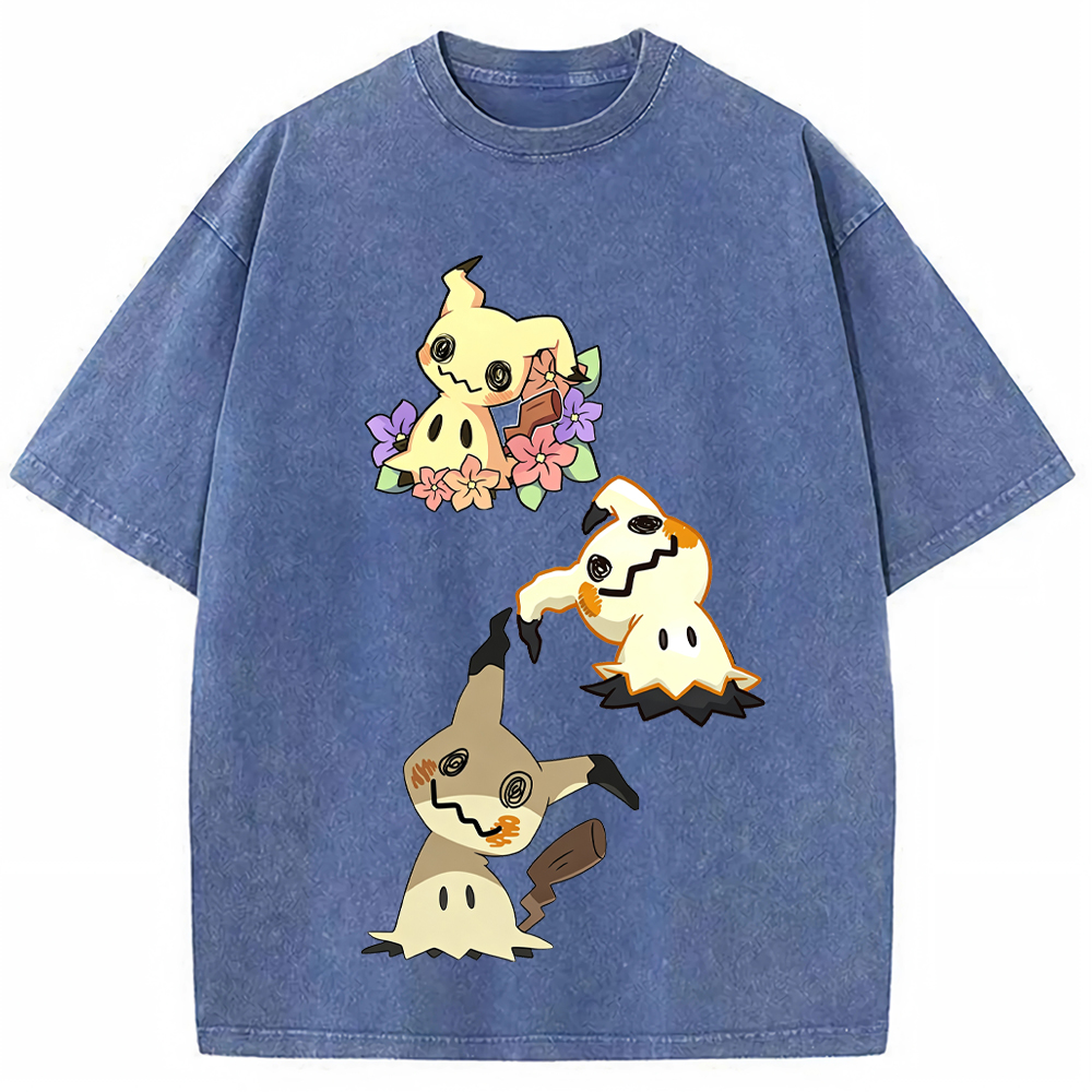 Floral Three Mimikyu Cartoon Tee | Pokemon Anime