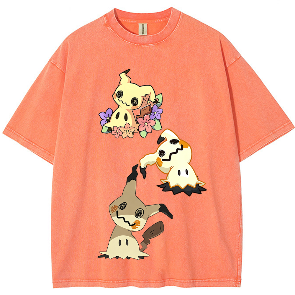 Floral Three Mimikyu Cartoon Tee | Pokemon Anime