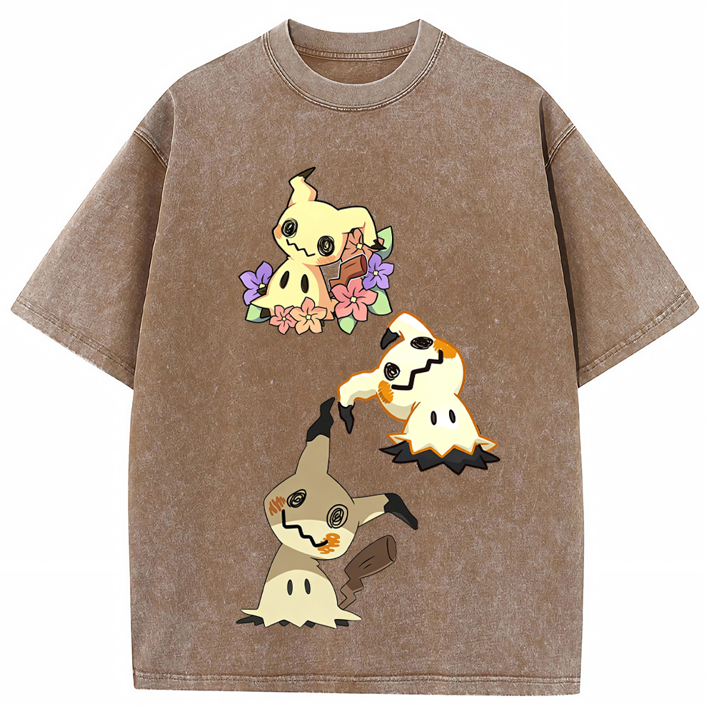 Floral Three Mimikyu Cartoon Tee | Pokemon Anime