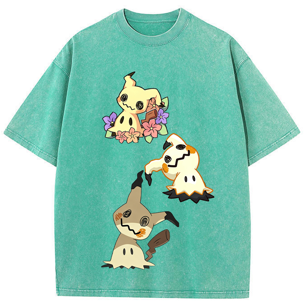 Floral Three Mimikyu Cartoon Tee | Pokemon Anime