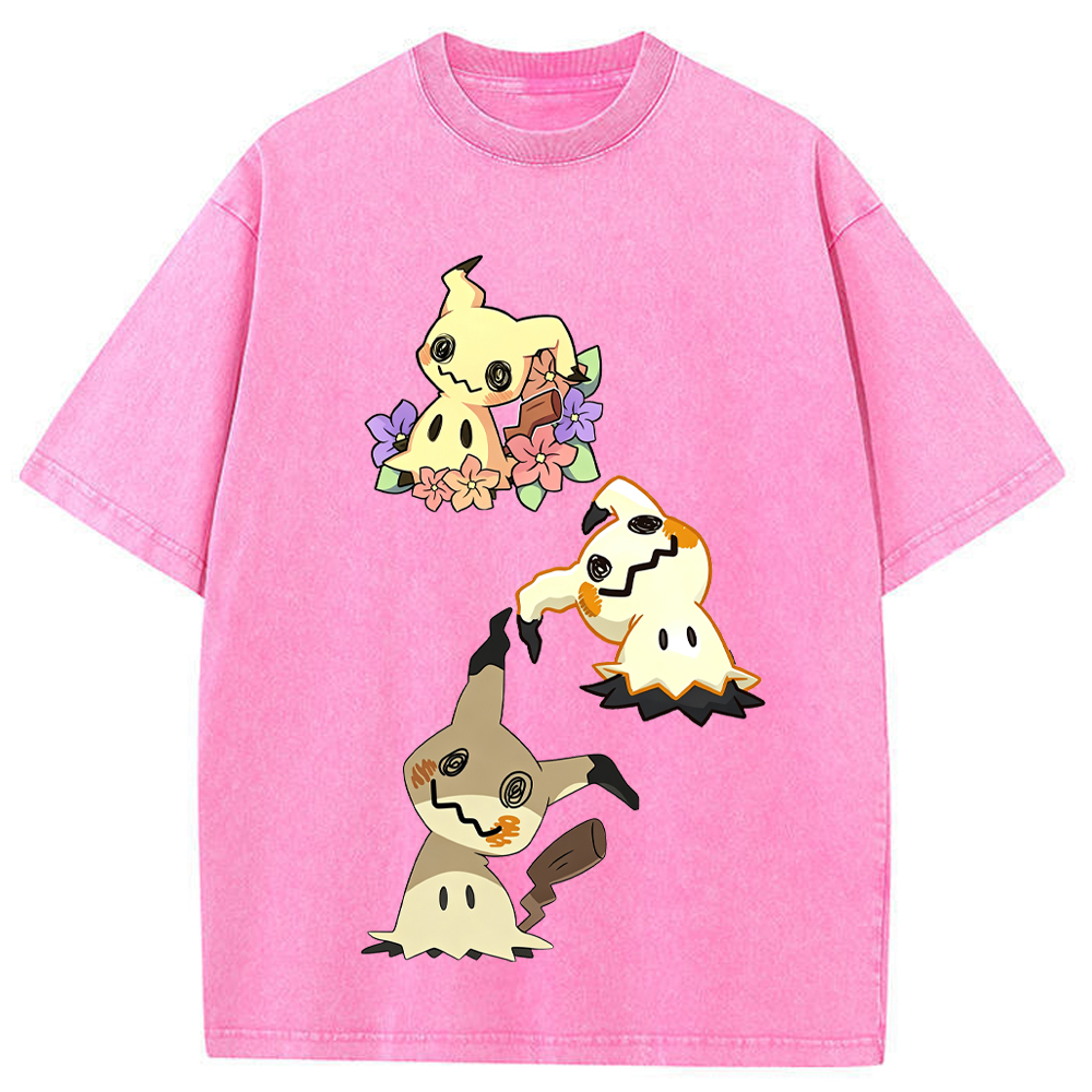 Floral Three Mimikyu Cartoon Tee | Pokemon Anime