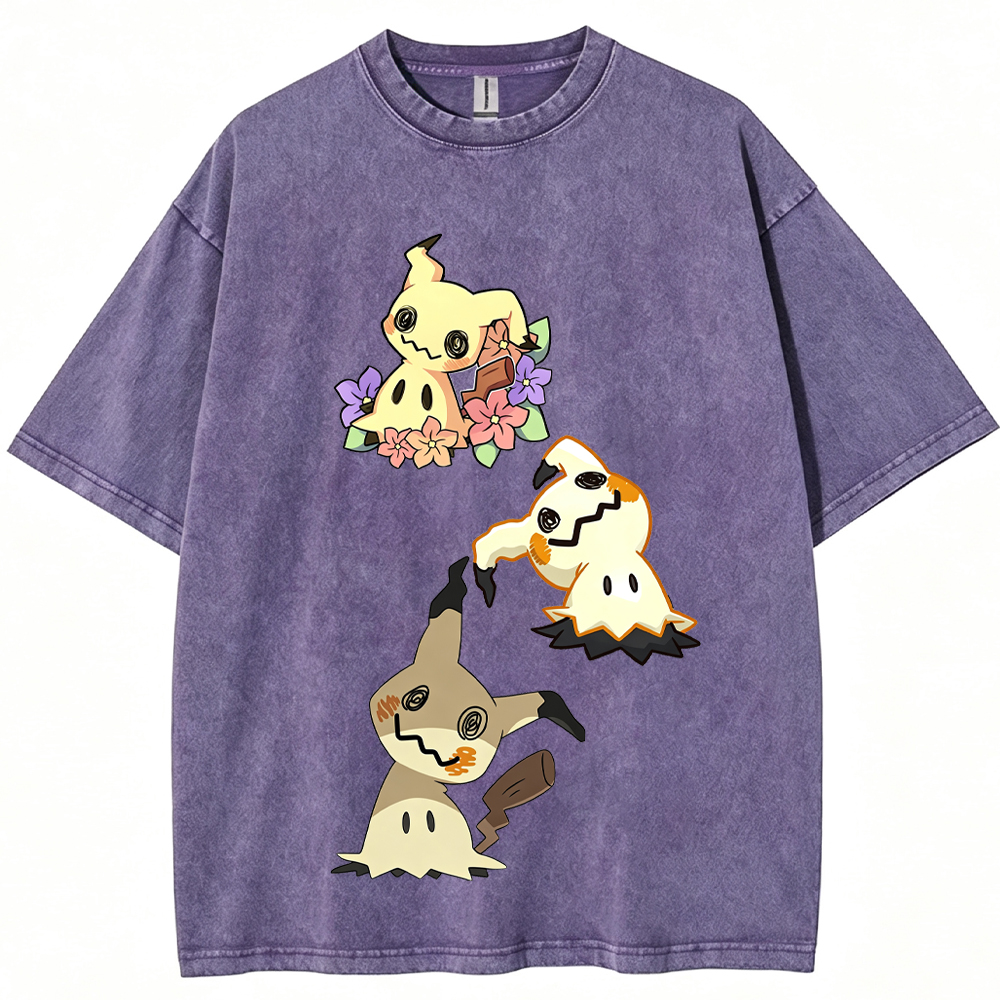 Floral Three Mimikyu Cartoon Tee | Pokemon Anime