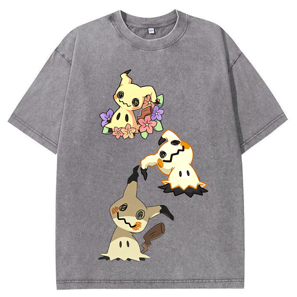 Floral Three Mimikyu Cartoon Tee | Pokemon Anime
