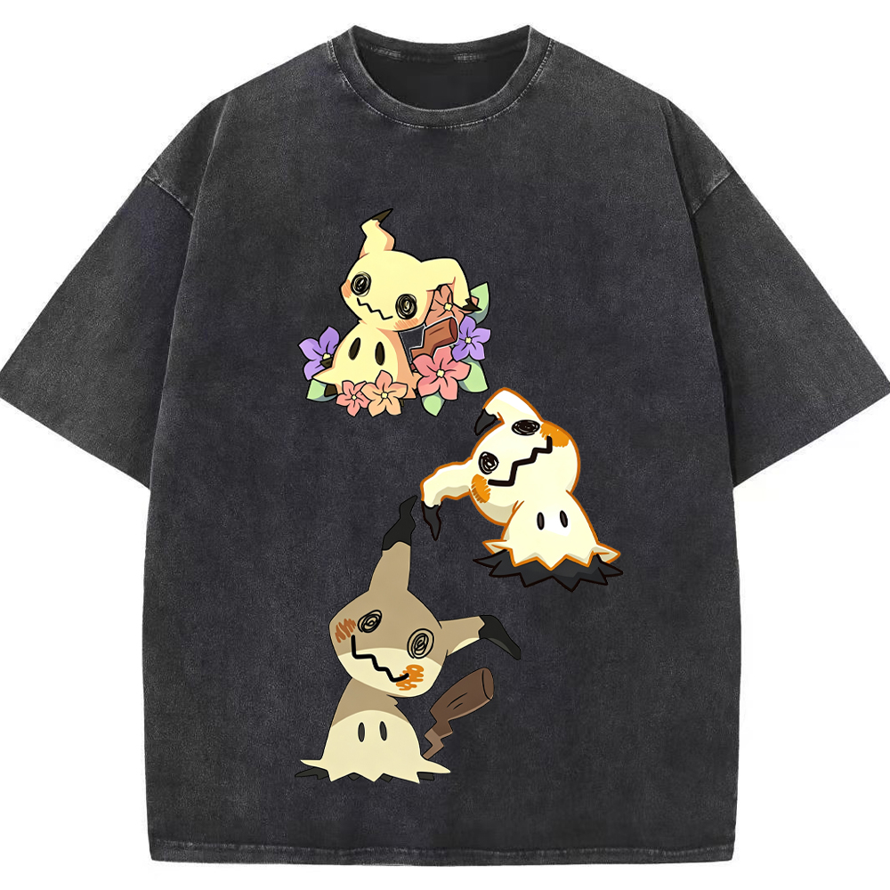 Floral Three Mimikyu Cartoon Tee | Pokemon Anime