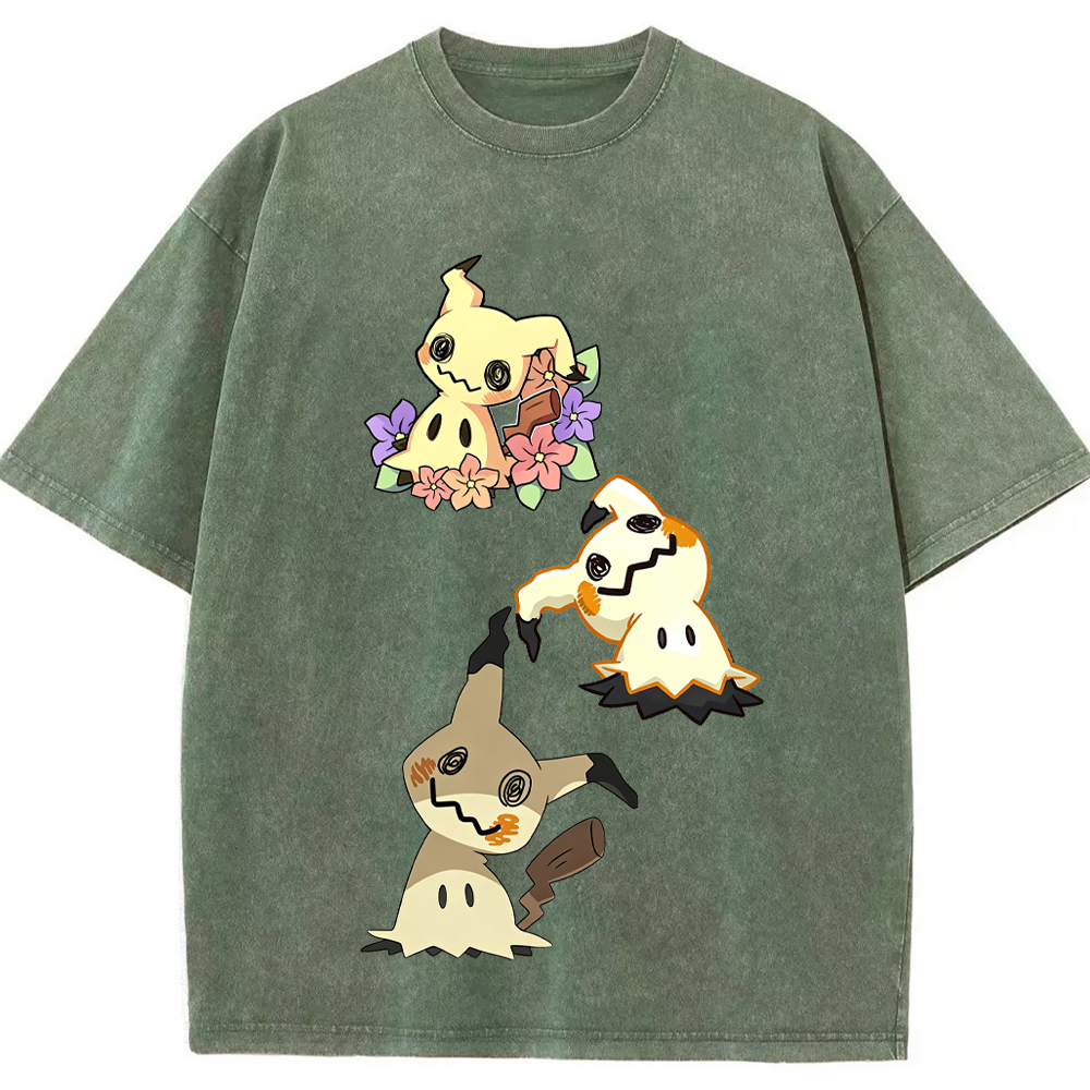 Floral Three Mimikyu Cartoon Tee | Pokemon Anime