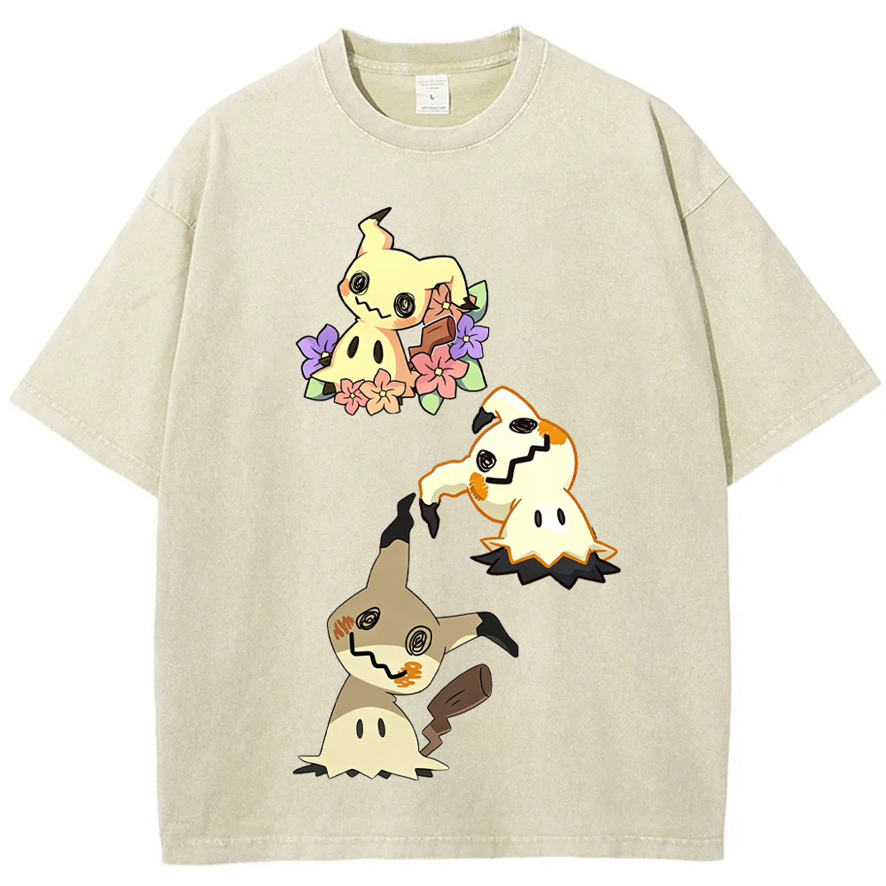 Floral Three Mimikyu Cartoon Tee | Pokemon Anime