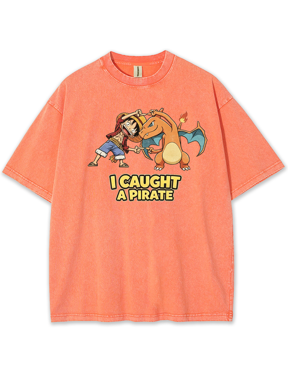 Luffy Crossover Charizard Cartoon Tee | Pokemon Anime