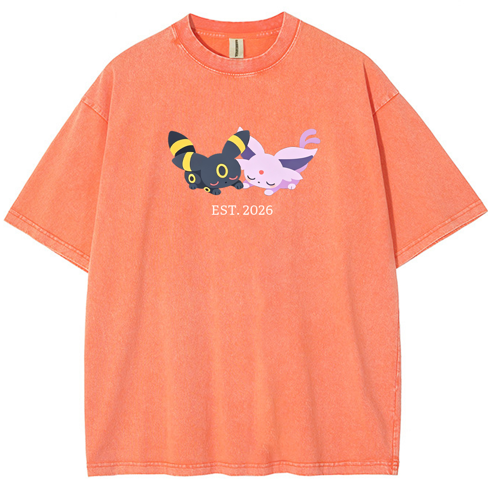 Cute Couple Tone Umbreon Espeon Sleeping Vintage Washed T-Shirt
