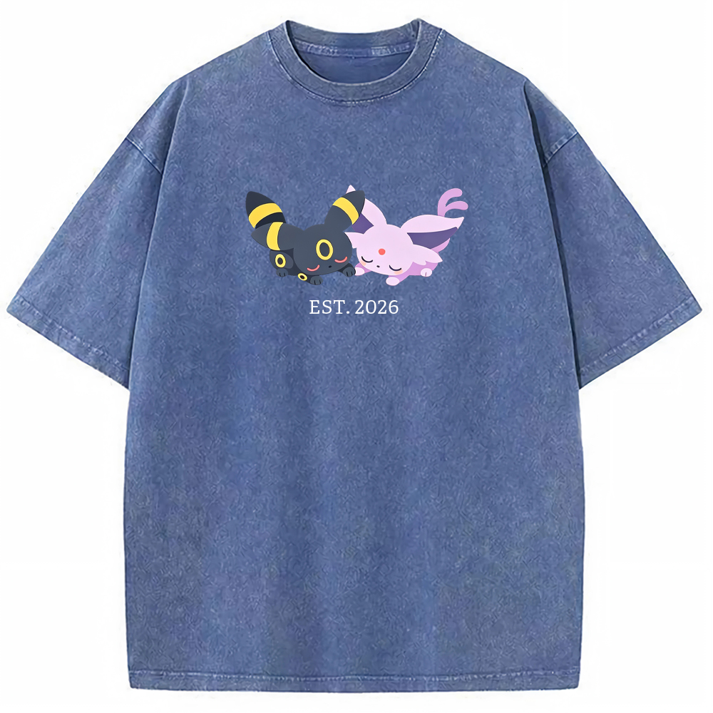 Cute Couple Tone Umbreon Espeon Sleeping Vintage Washed T-Shirt