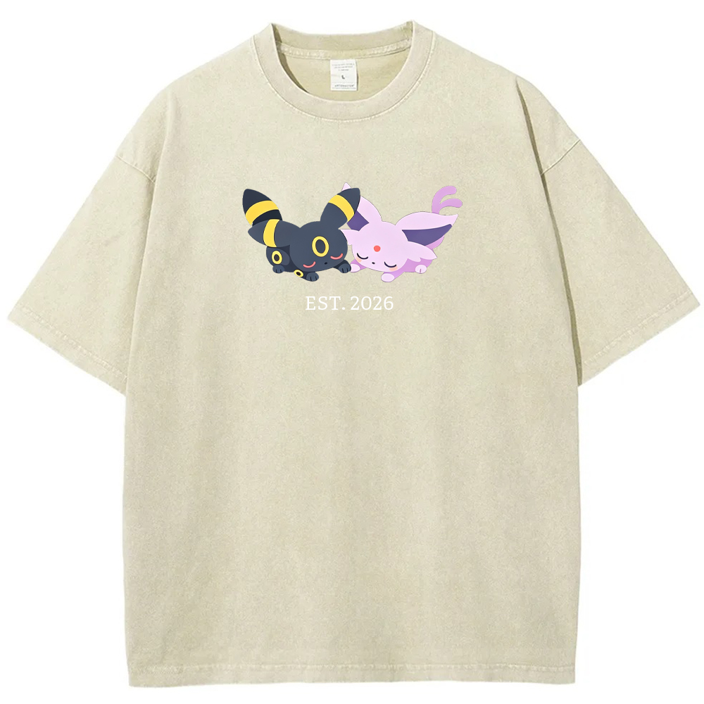 Cute Couple Tone Umbreon Espeon Sleeping Vintage Washed T-Shirt
