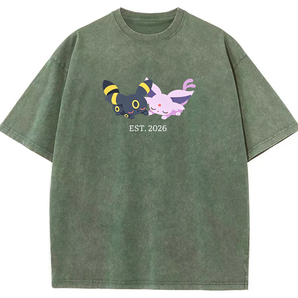 Cute Couple Tone Umbreon Espeon Sleeping Vintage Washed T-Shirt