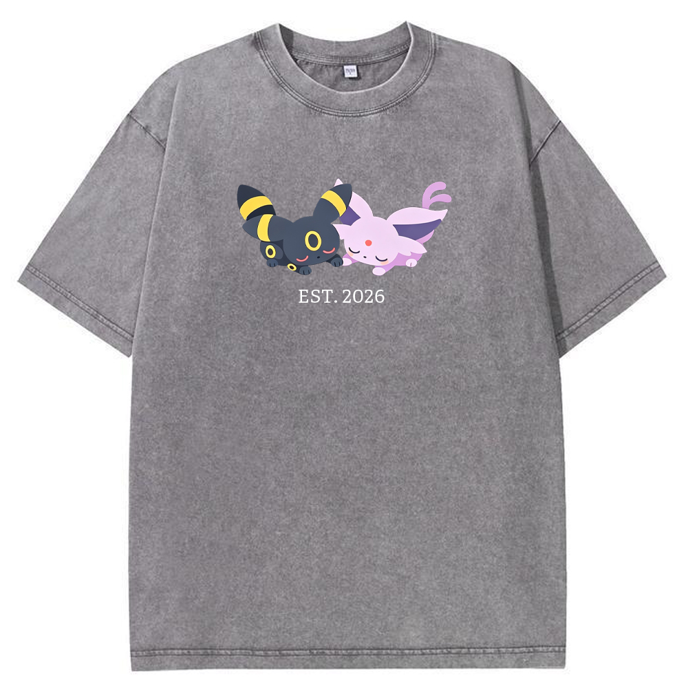Cute Couple Tone Umbreon Espeon Sleeping Vintage Washed T-Shirt