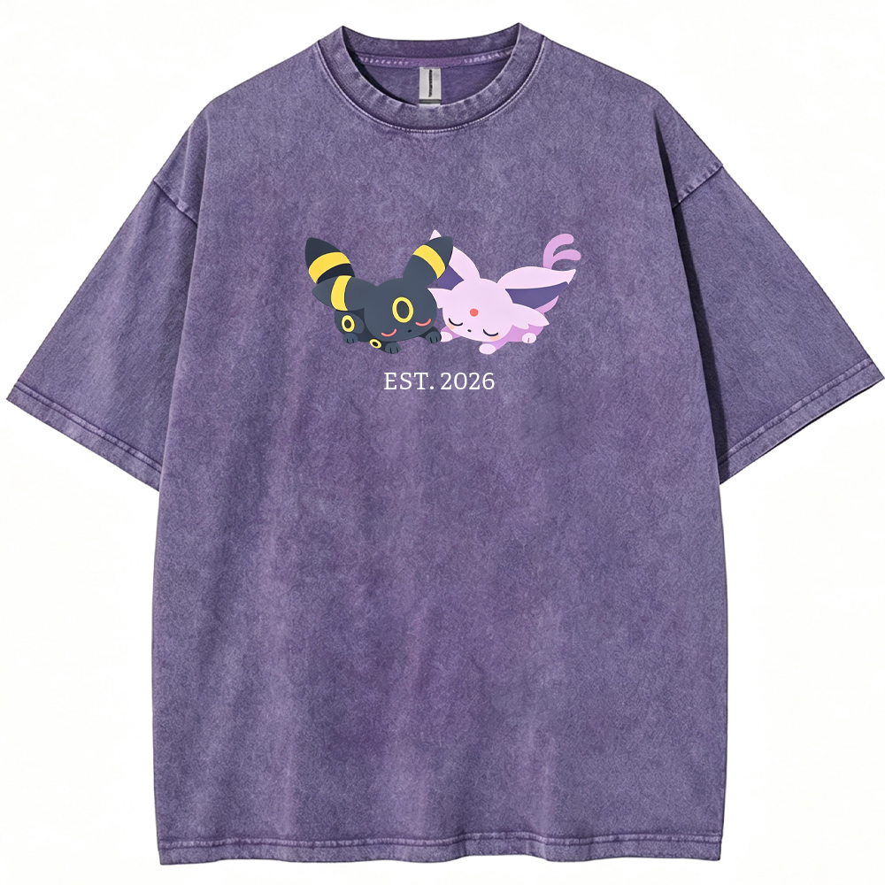 Cute Couple Tone Umbreon Espeon Sleeping Vintage Washed T-Shirt
