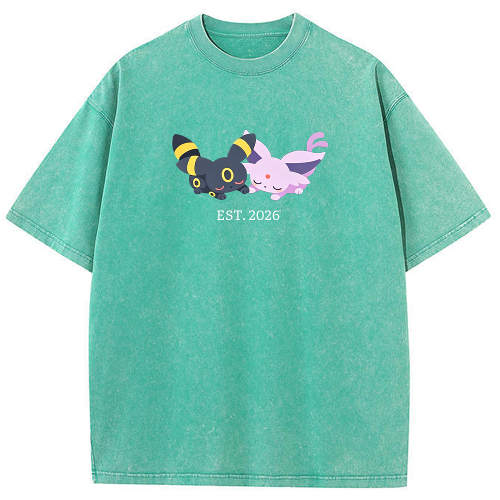Cute Couple Tone Umbreon Espeon Sleeping Vintage Washed T-Shirt