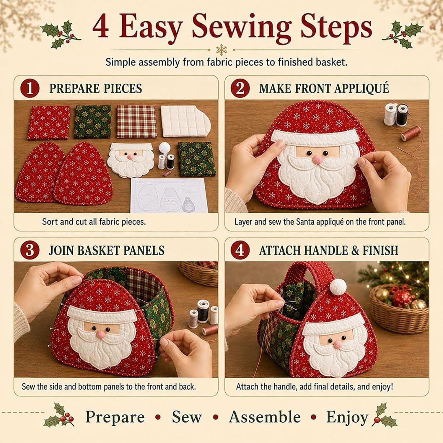 Santa Fabric Basket DIY Sewing Kit