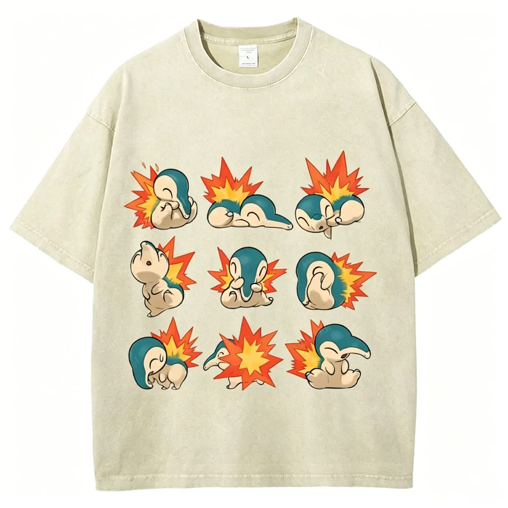 Cute Cyndaquil Unisex Vintage Washed Tee