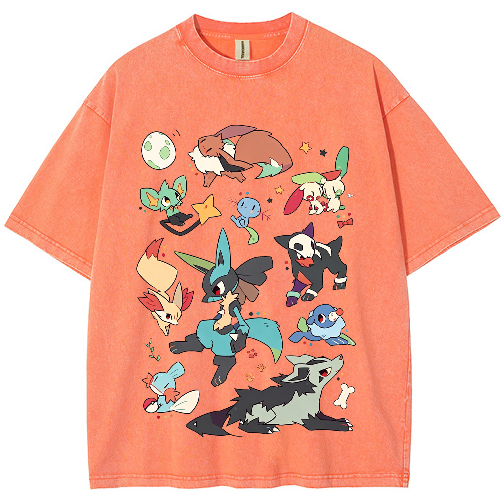 Dark Tone Lucario & Fox Creatures Cartoon Tee | Pokemon Anime