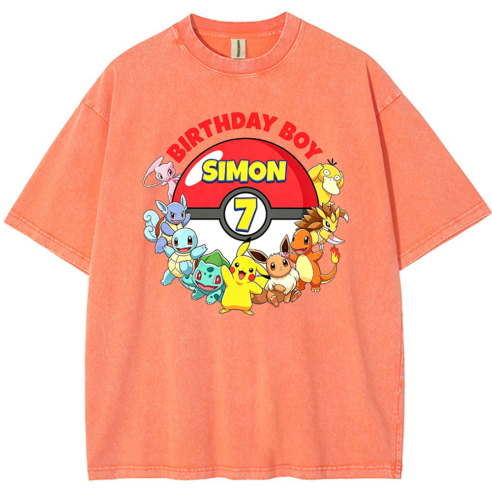 Custom Name Pokemon Birthday Boy Vintage Wash Tee