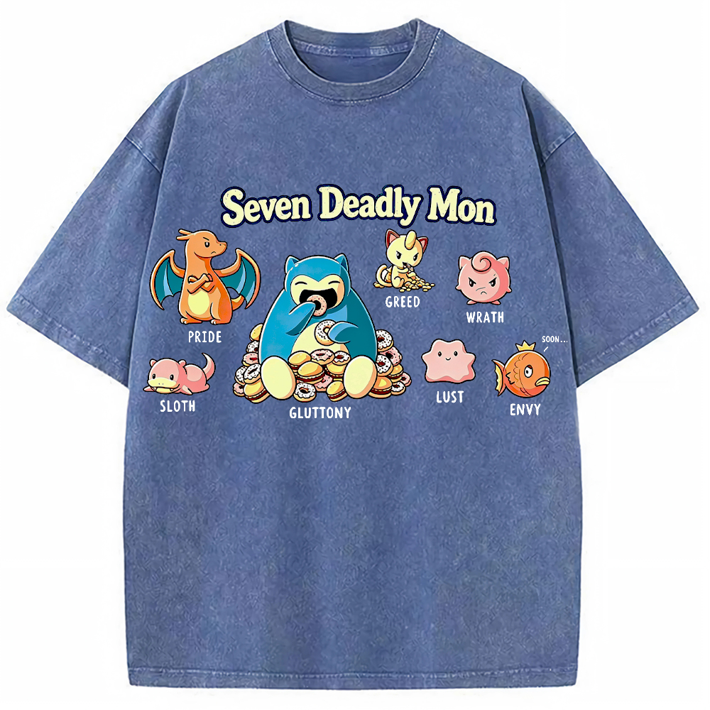 Snorlax & Kanto Pokemon Seven Deadly Sins Graphic Cartoon Tee | Pokemon Anime