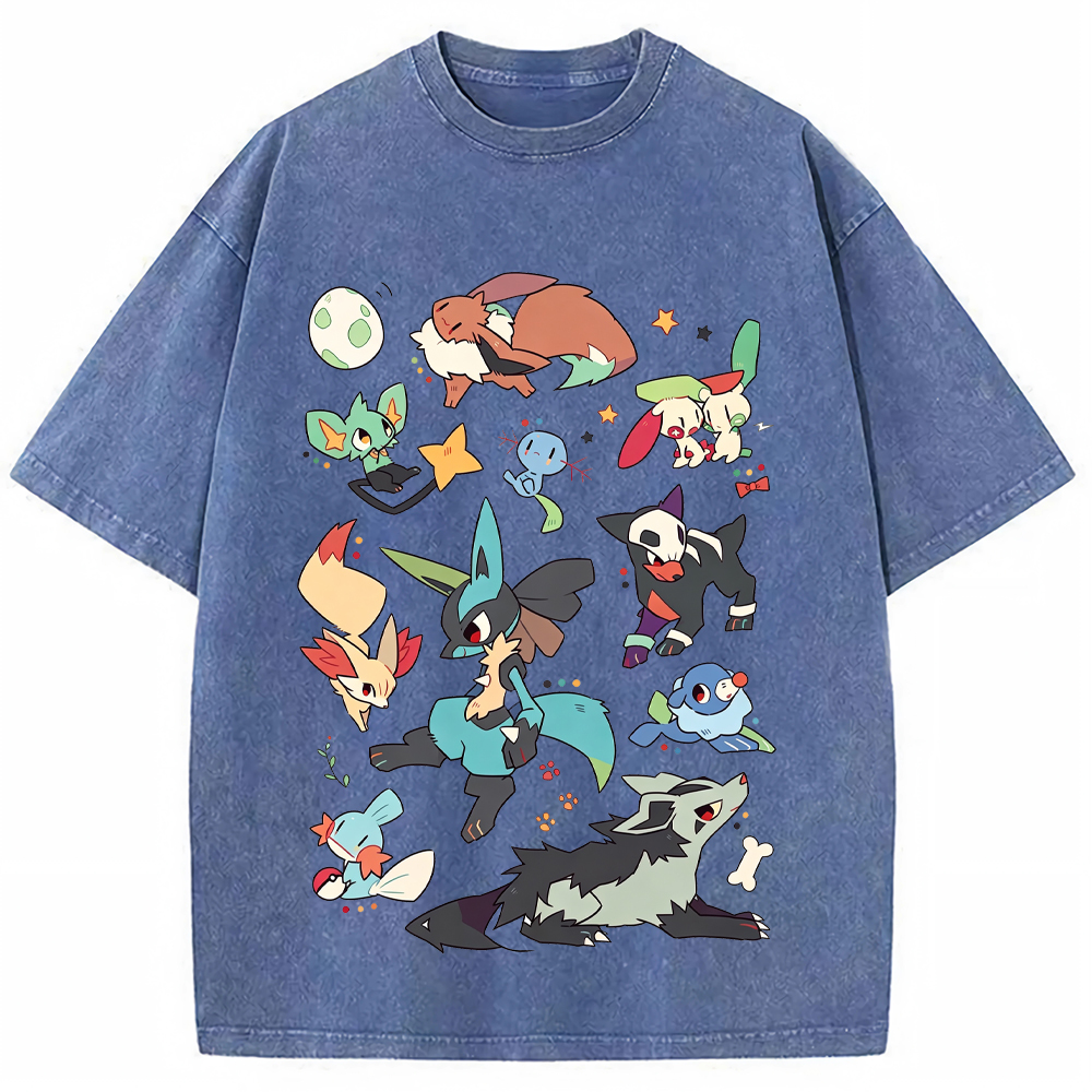 Dark Tone Lucario & Fox Creatures Cartoon Tee | Pokemon Anime