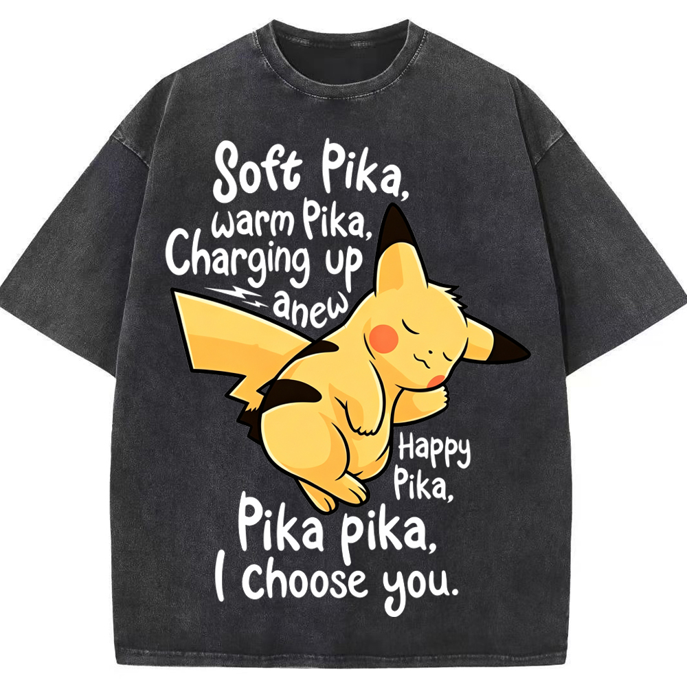 Soft Warm Tone Pikachu Cartoon Tee | Pokemon Anime
