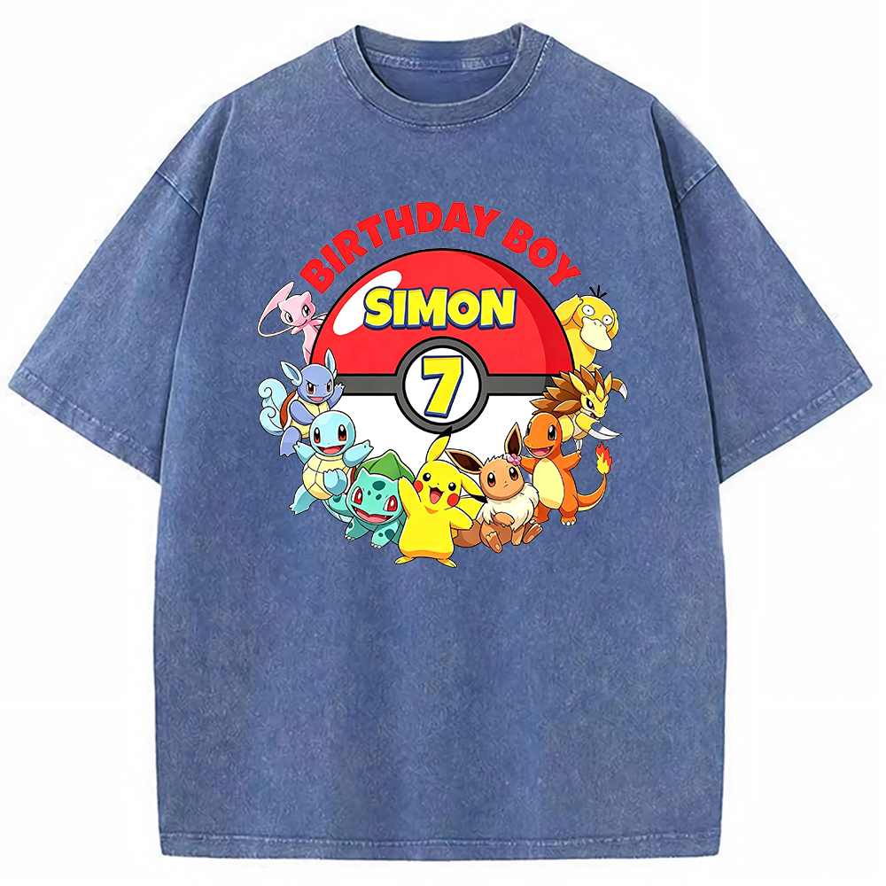 Custom Name Pokemon Birthday Boy Vintage Wash Tee