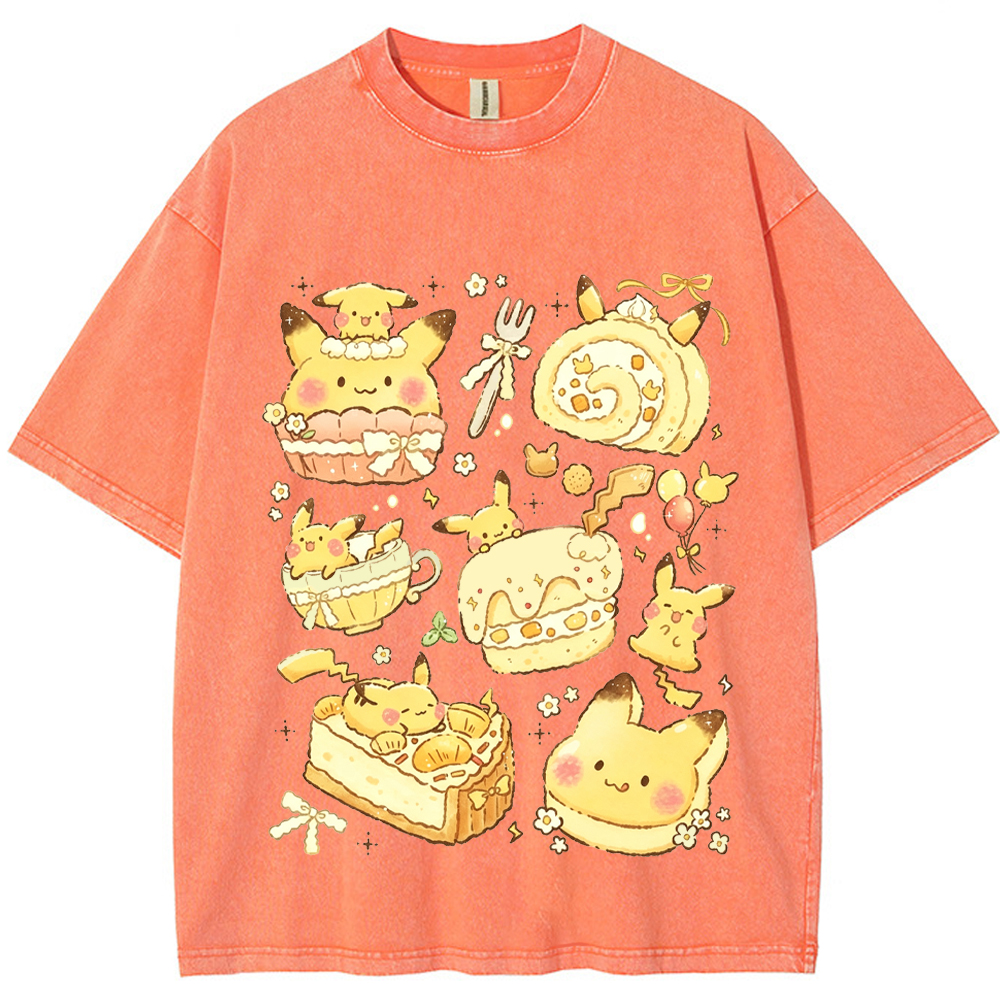 Sweet Dessert Bakery Pikachu Cartoon Tee | Pokemon Anime