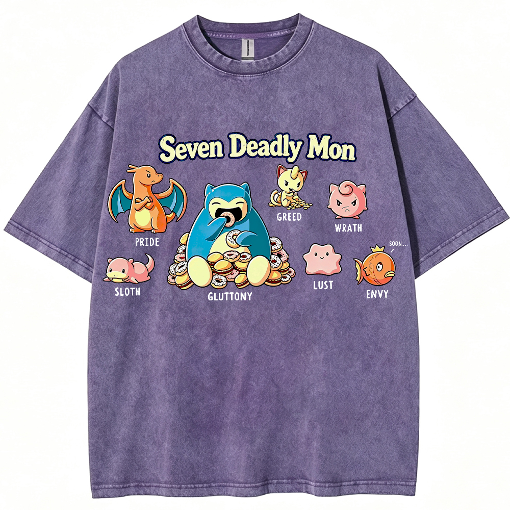 Snorlax & Kanto Pokemon Seven Deadly Sins Graphic Cartoon Tee | Pokemon Anime