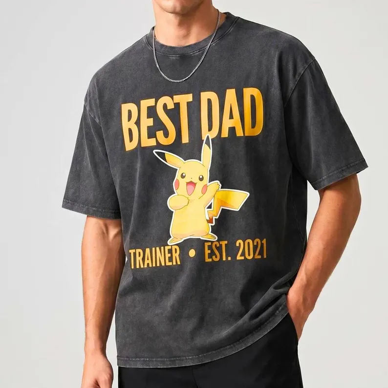 Custom Pokemon Dad Print Tee with Kids Names