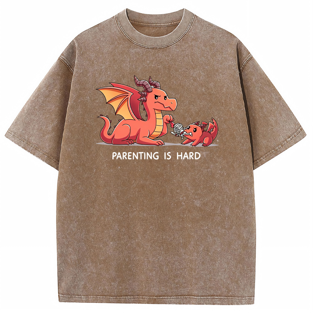 Funny Dad Dragon & Tiny Rebellious Baby Dragon Vintage Washed T-Shirt