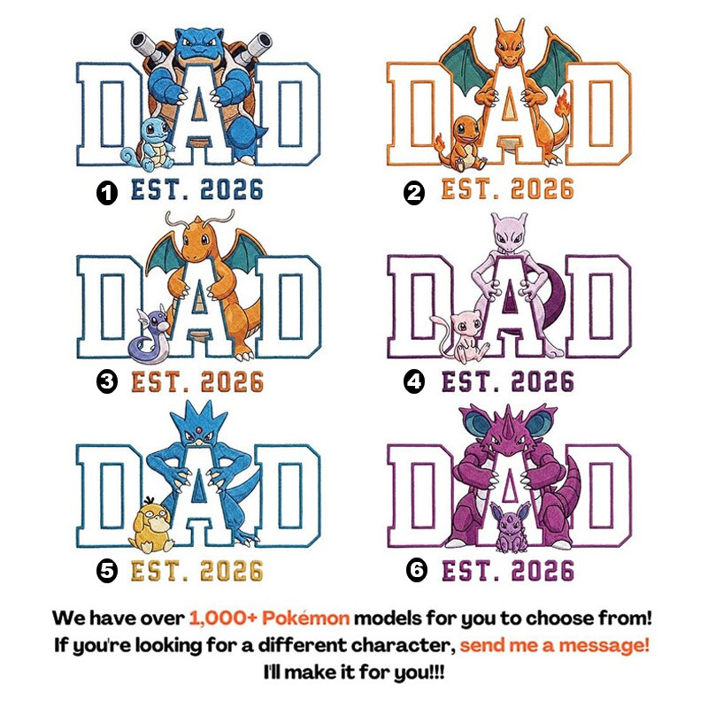 Personalized PokeDad Embroidered Sweatshirt, Custom Personalized Anime Father's Day Gift