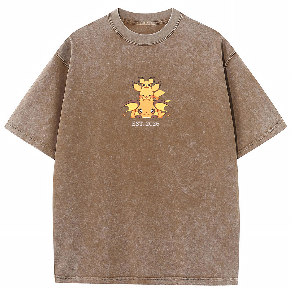Cute Parent & Kid Pikachu Vintage Washed T-Shirt