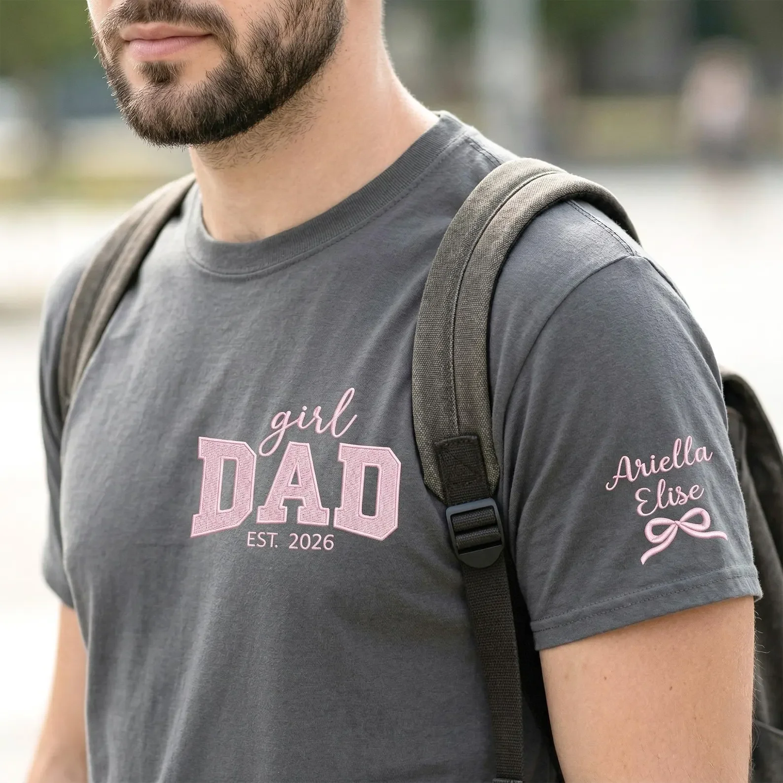 Custom Girl Dad Embroidered Shirt With Baby Name, Pregnancy Announcement Gift