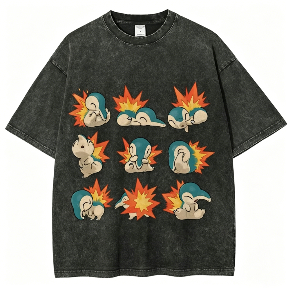 Cute Cyndaquil Unisex Vintage Washed Tee