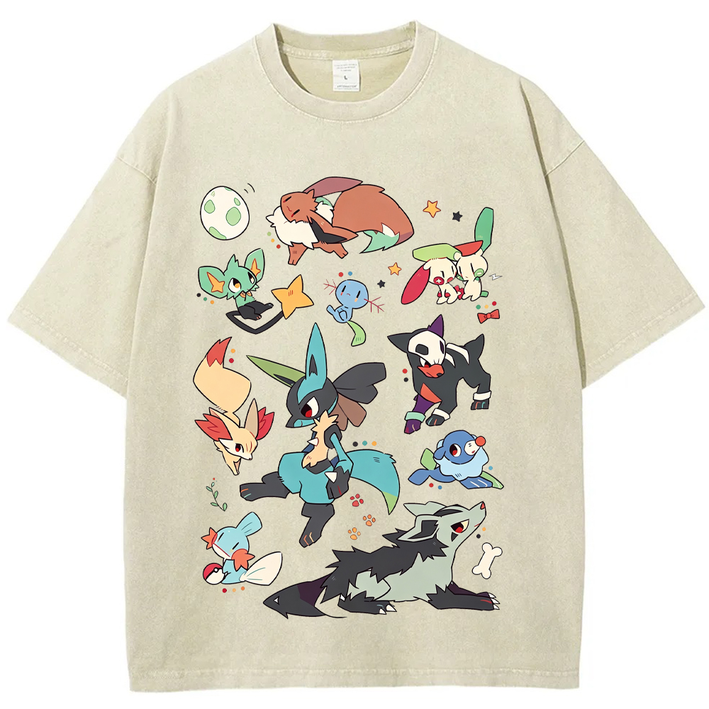 Dark Tone Lucario & Fox Creatures Cartoon Tee | Pokemon Anime