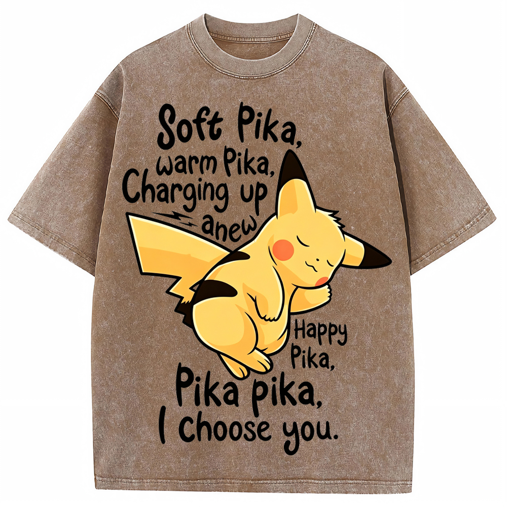 Soft Warm Tone Pikachu Cartoon Tee | Pokemon Anime