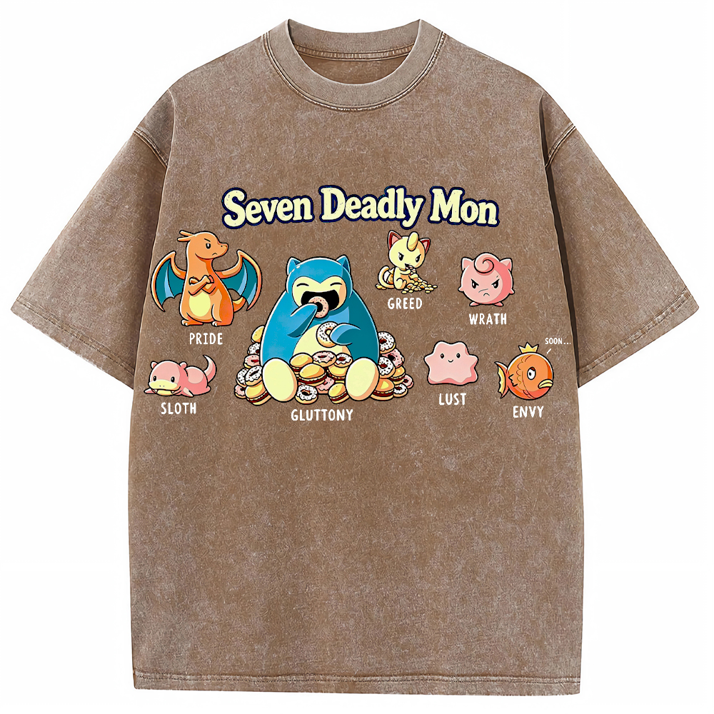 Snorlax & Kanto Pokemon Seven Deadly Sins Graphic Cartoon Tee | Pokemon Anime
